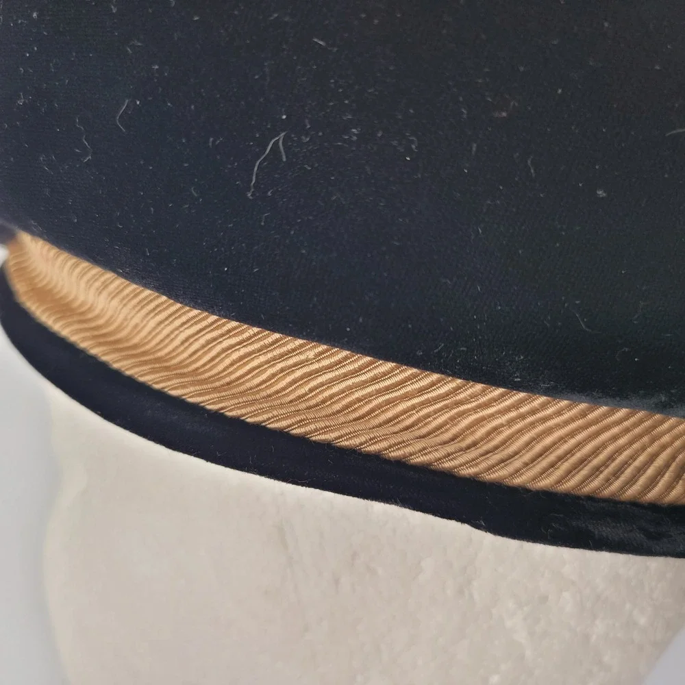 Oleg‎ Cassini Pillbox Hat Womens Black Velvet Gold Grosgrain Bow Vintage